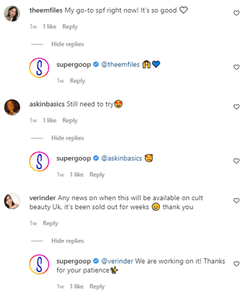 supergoop instagram comments
