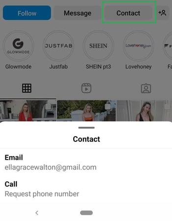 contact button on instagram