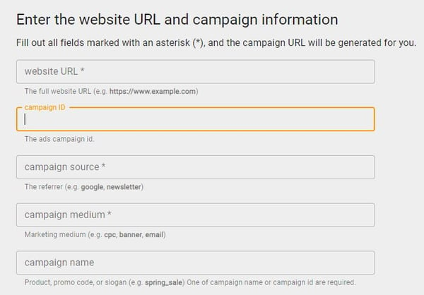 UTM parameter builder example via Google