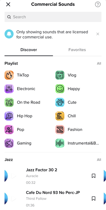 TikTok's in app commercial music library 