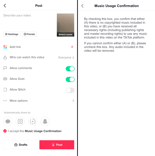 tiktok music for businesses warning