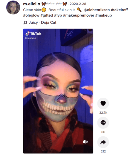 UGC from Ole Henriksen's take it all off TikTok challenge 