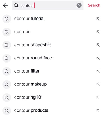 example of autocompleted search on tiktok