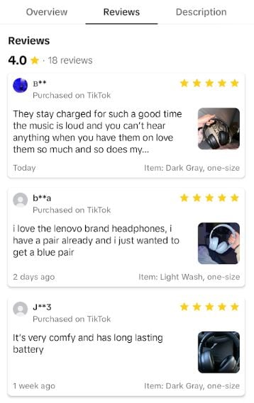 Positive reviews in TikTok Shop