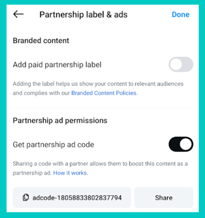 Partnership ad code example