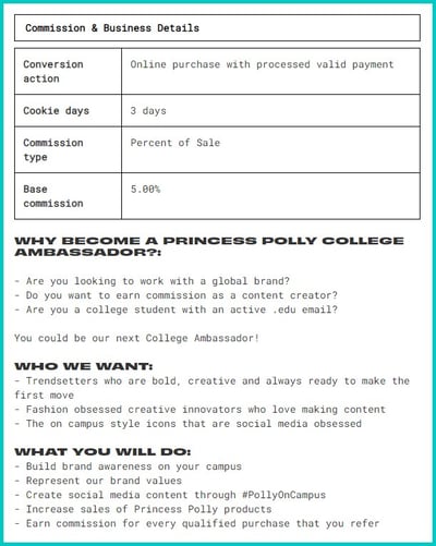 Polly Princess Brand Ambassador Program Requirements