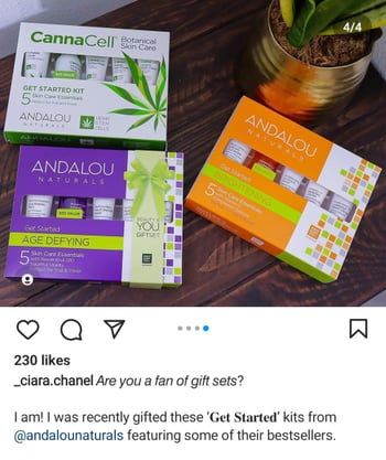 gifted products on Instagram