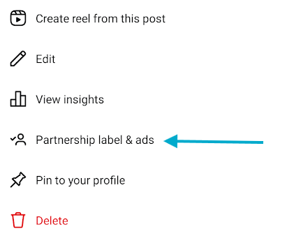 selecting partnership ad label in instagram