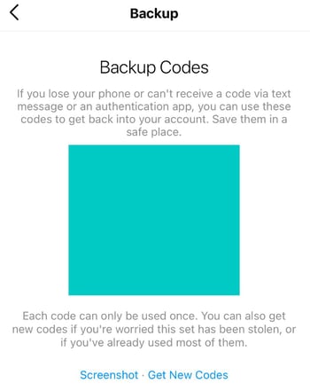 backup codes on Instagram