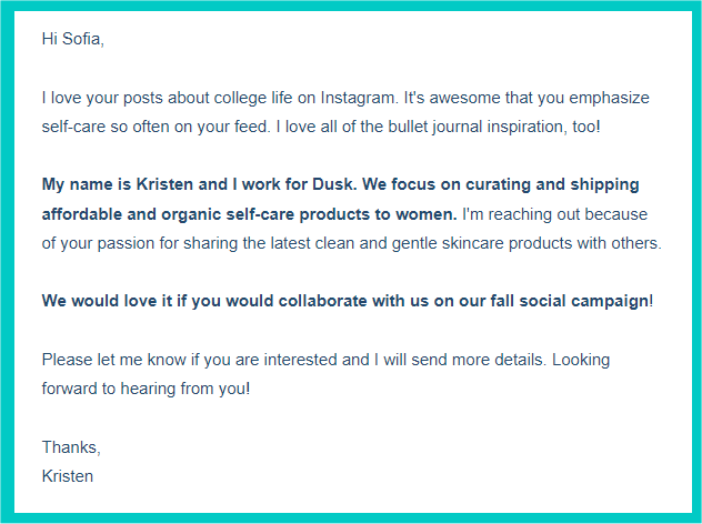 influencer collaboration email example