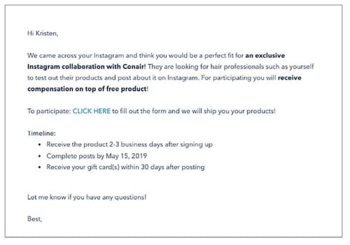 influencer email example