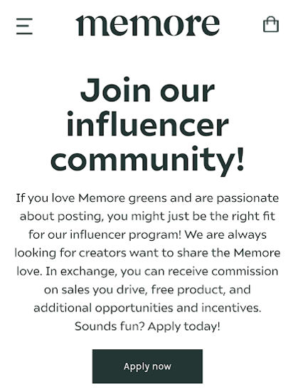 memore influencer community application example