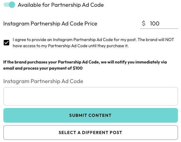 partnership ad code toggle in statusphere