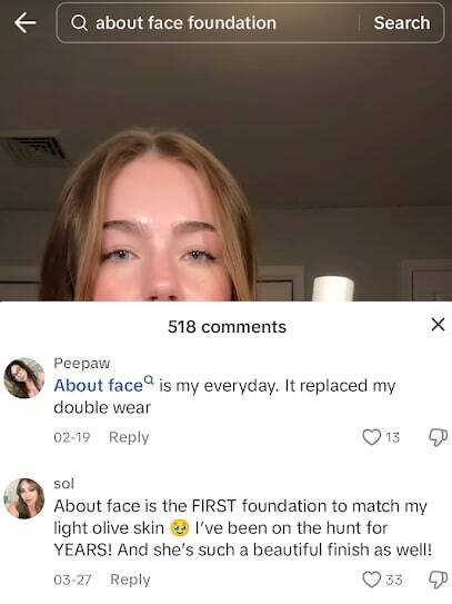 example of positive social media comments for a brand on TikTok 