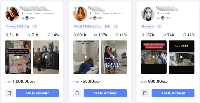 tiktok creator marketplace search example