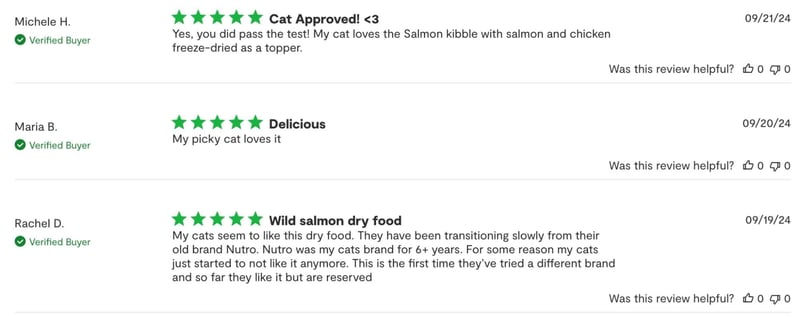 example of written product review for a pet food brand